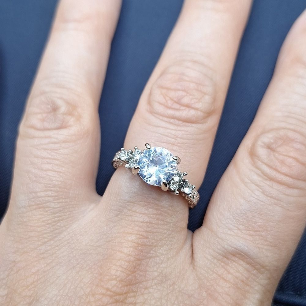 Silver engagement ring cubic zirconia princess cut